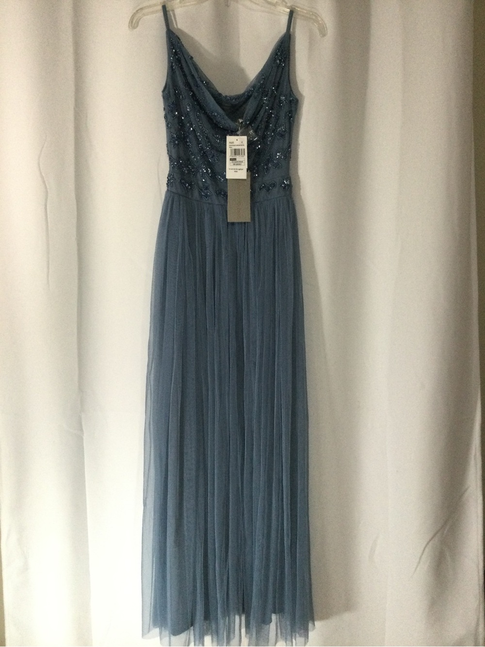 Quiz Occasion Blue Beaded Mesh Dress